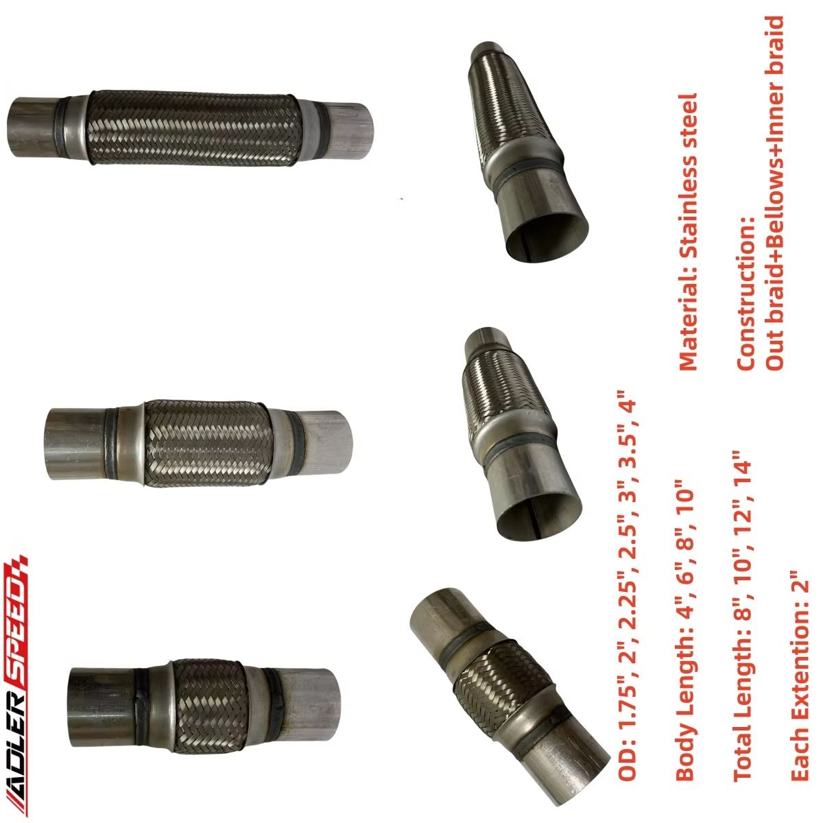 Exhaust Flex Pipe Braid Stainless Steel 2.5 - Acoplamento de Escape Reforçado em Aço